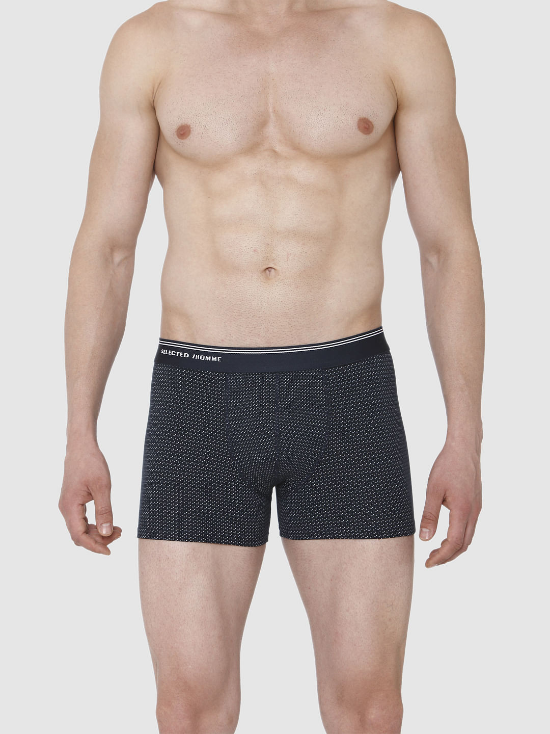 Navy Blue Printed Trunks