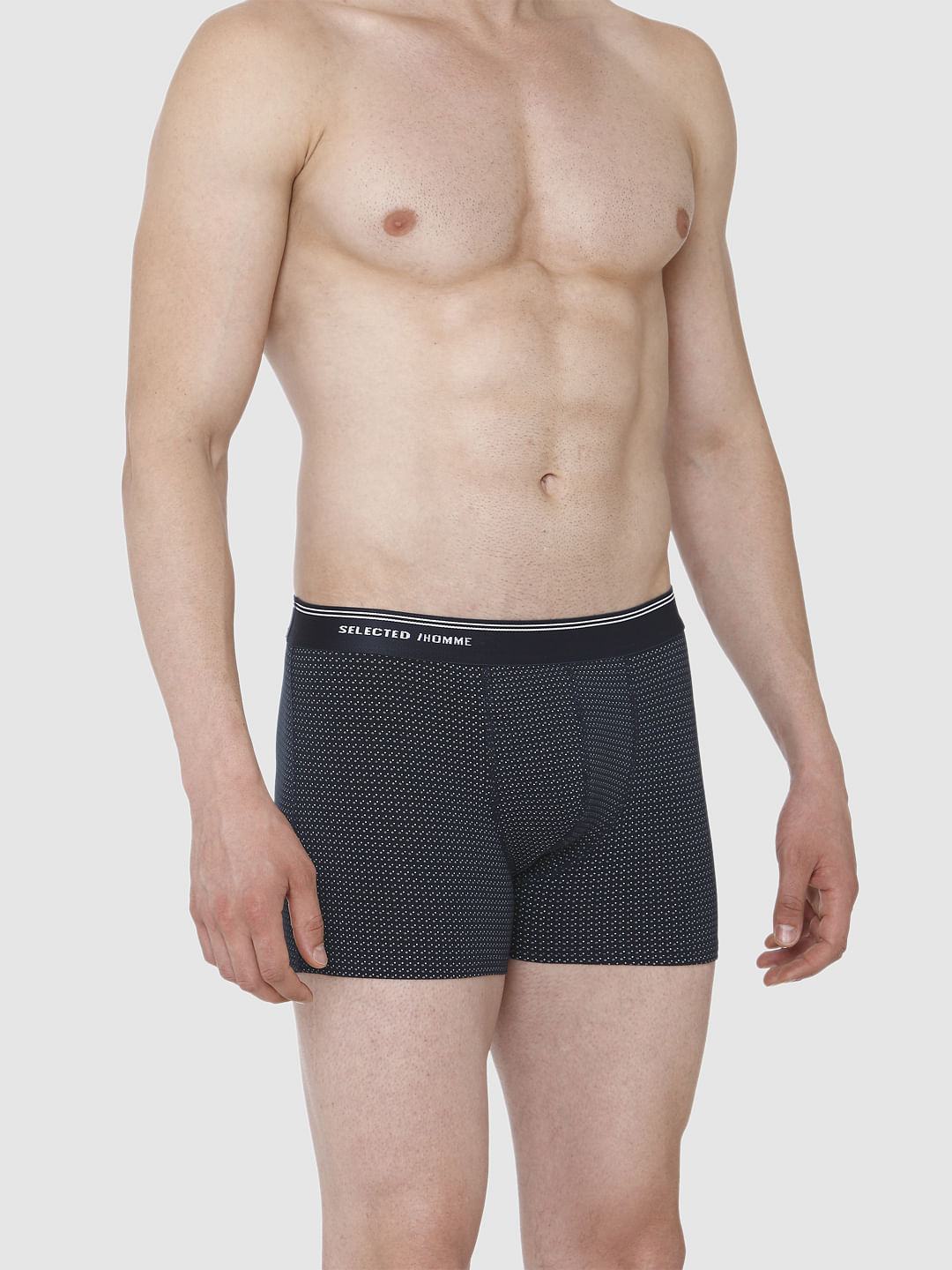 Navy Blue Printed Trunks