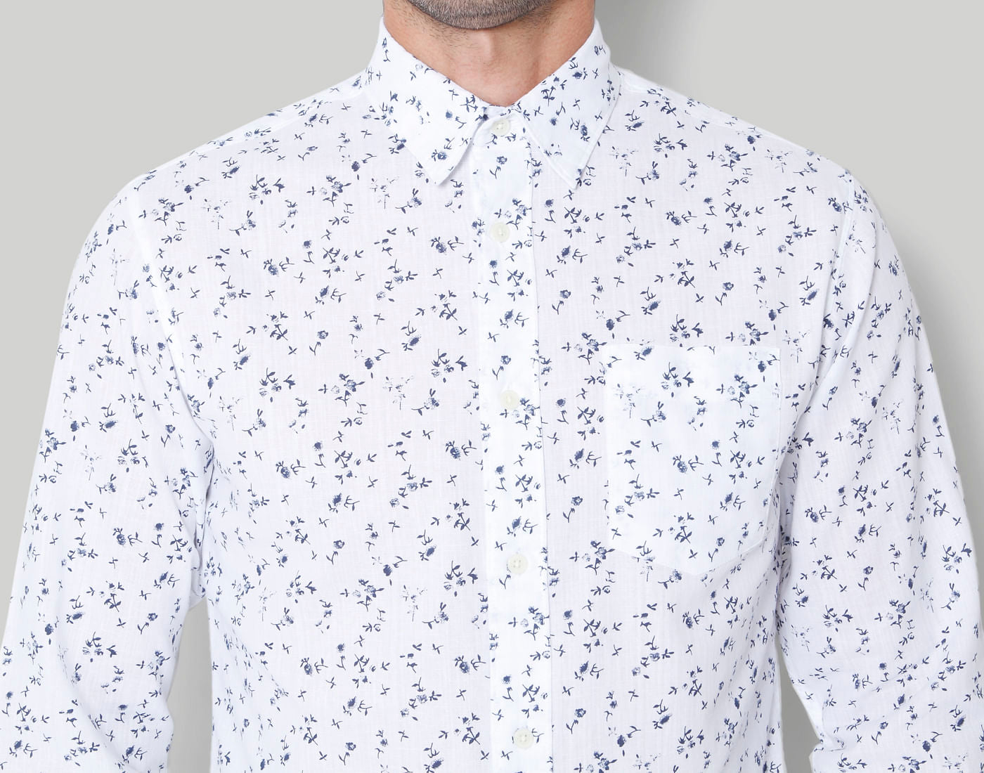 White Floral Print Full Sleeves Shirt