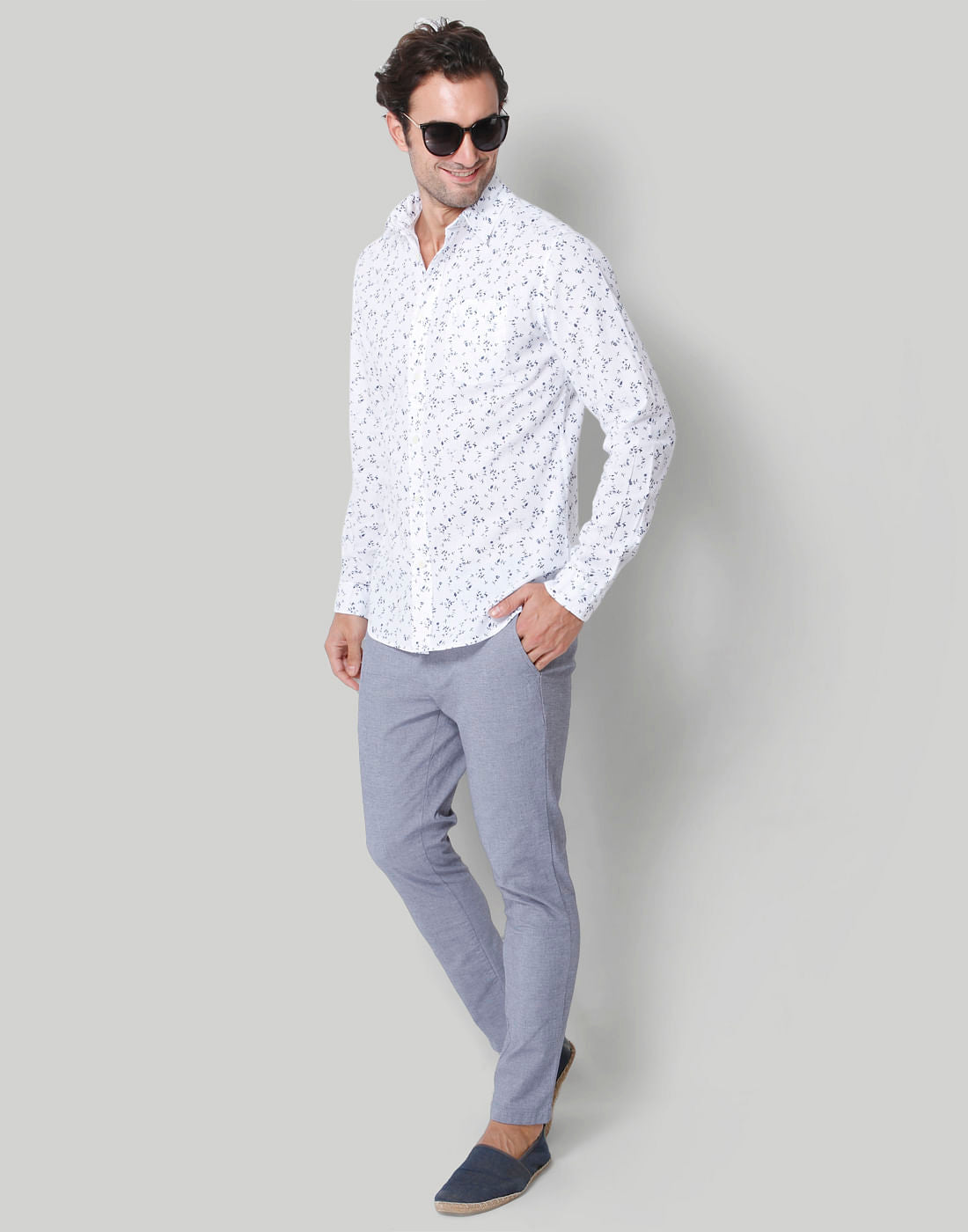 White Floral Print Full Sleeves Shirt