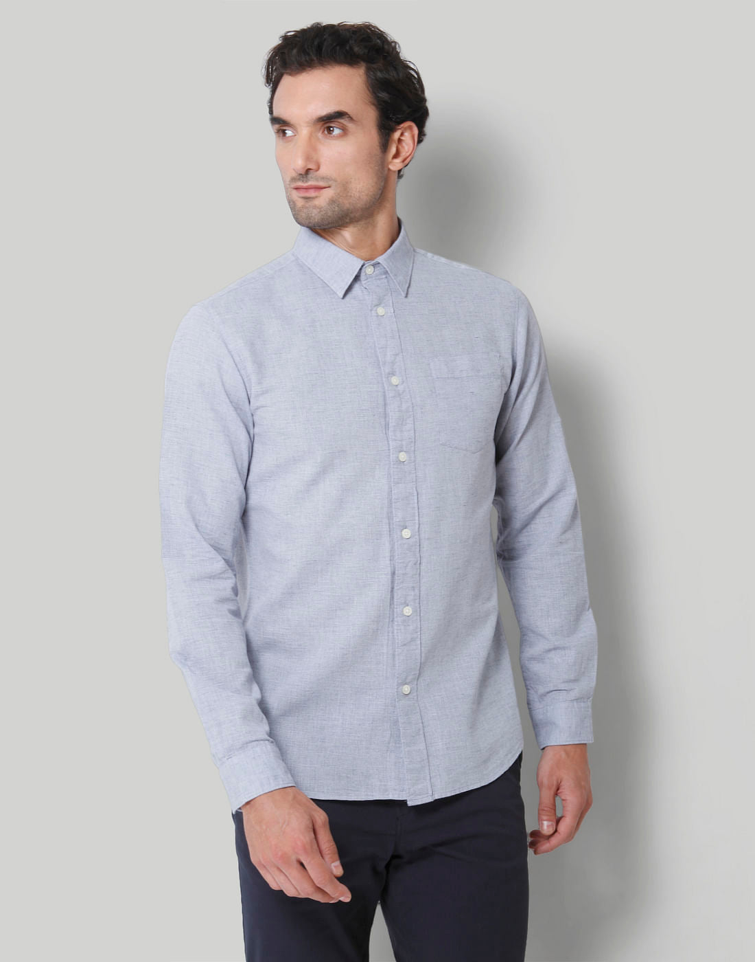 Grey Floral Print Full Sleeves Shirt