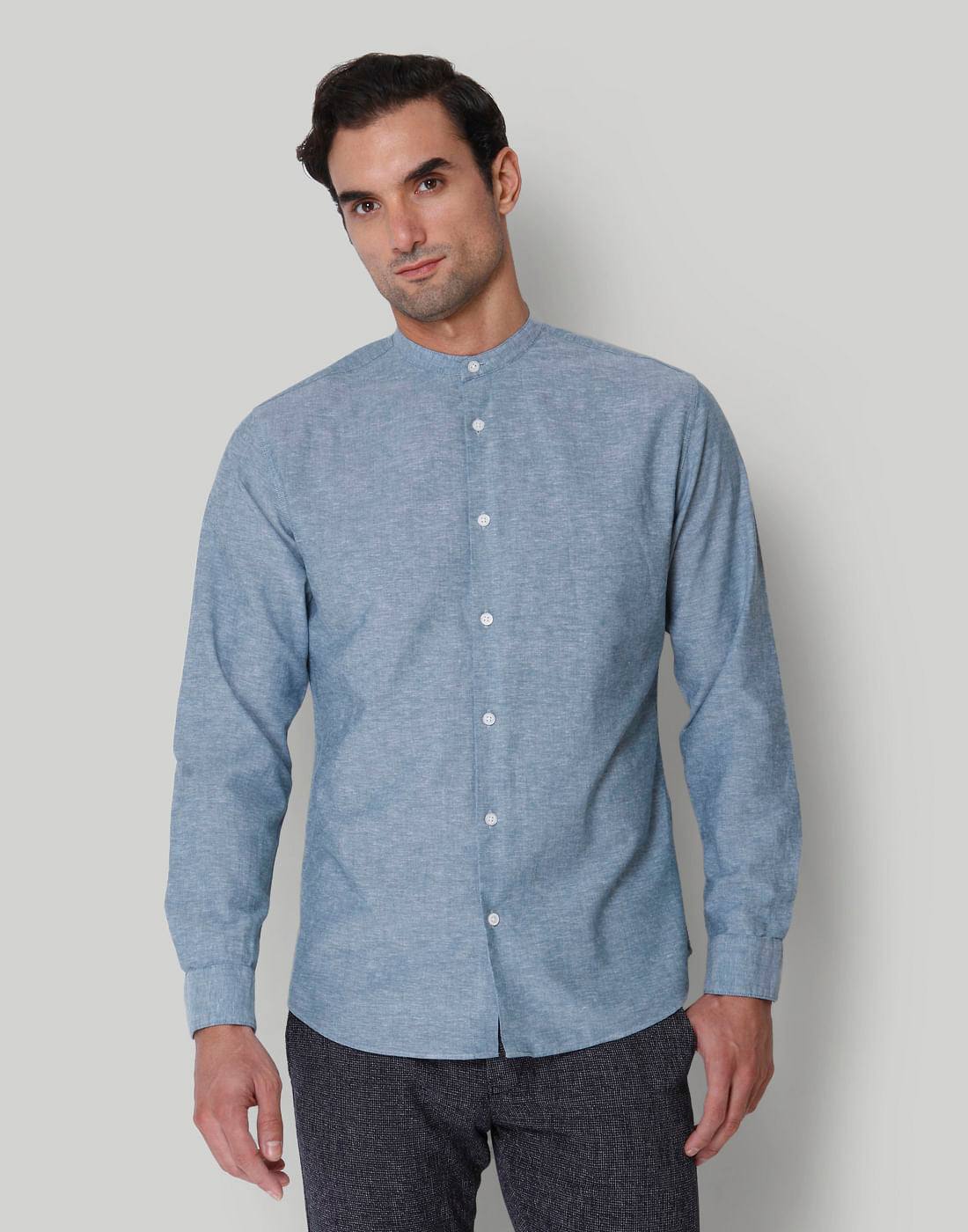 Blue Full Sleeves Linen Shirt