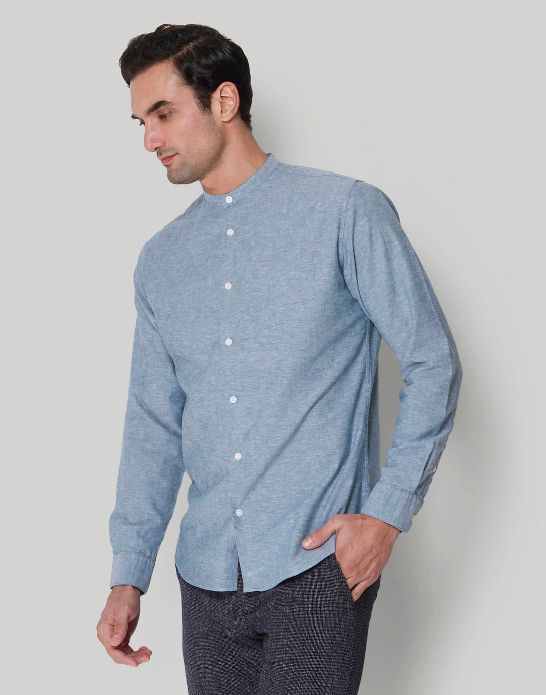 Blue Full Sleeves Linen Shirt