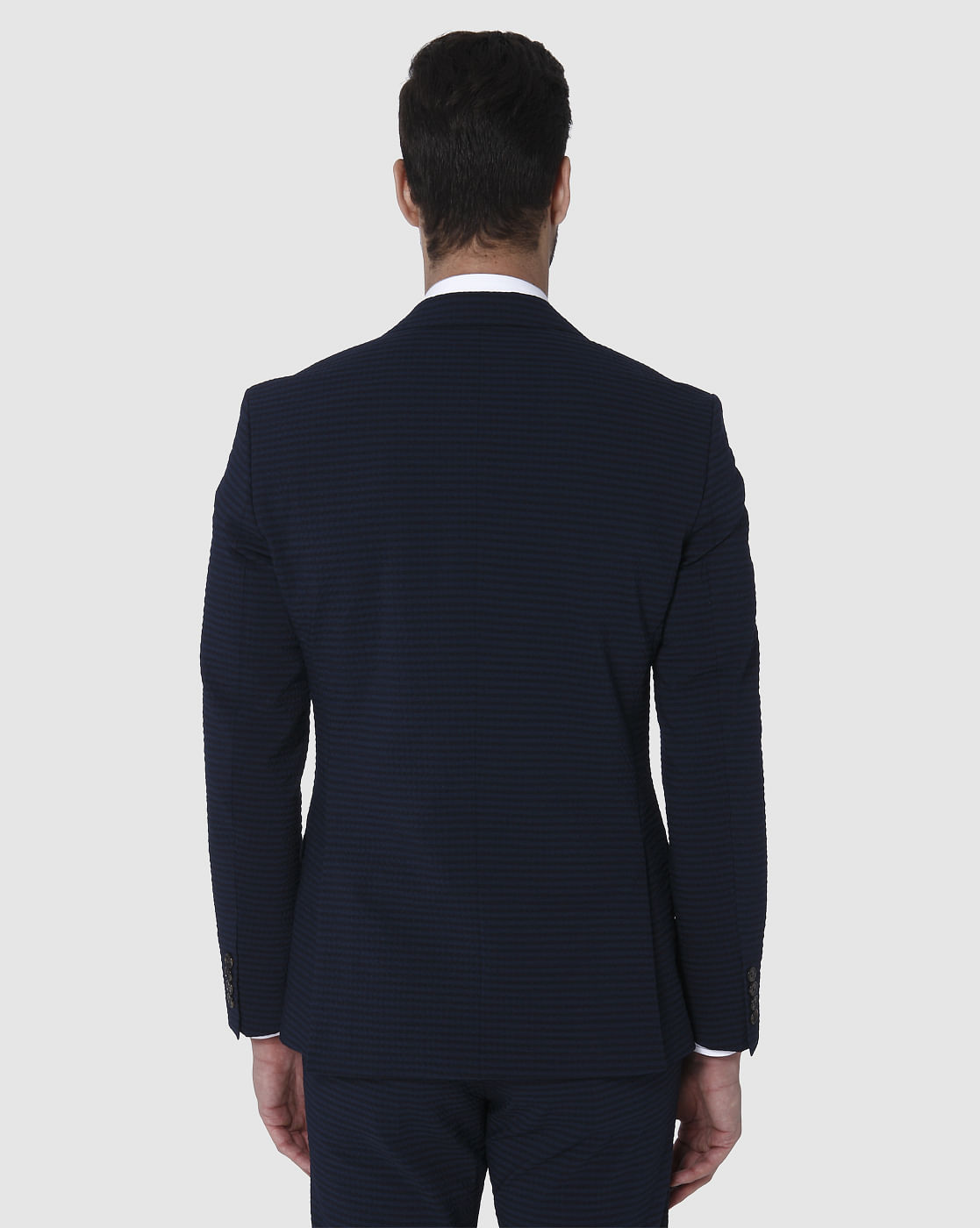 Navy Blue Striped Slim Fit Blazer