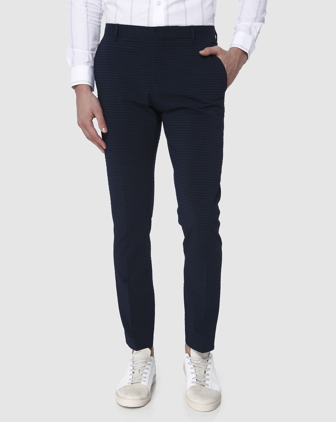Navy Blue Striped Trousers