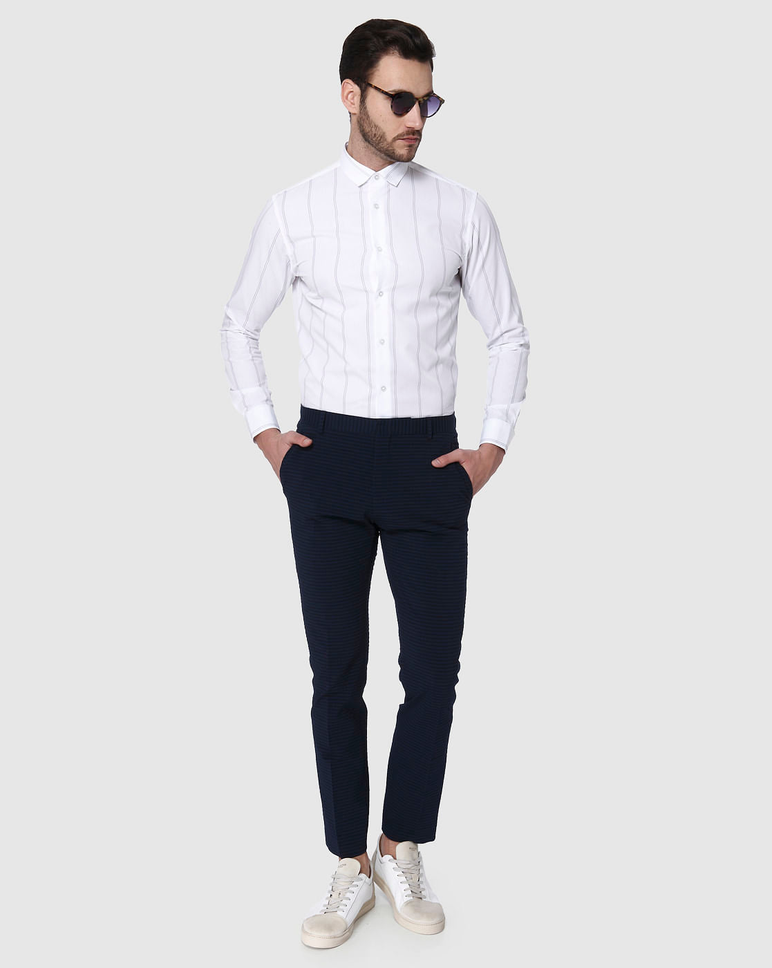 Navy Blue Striped Trousers