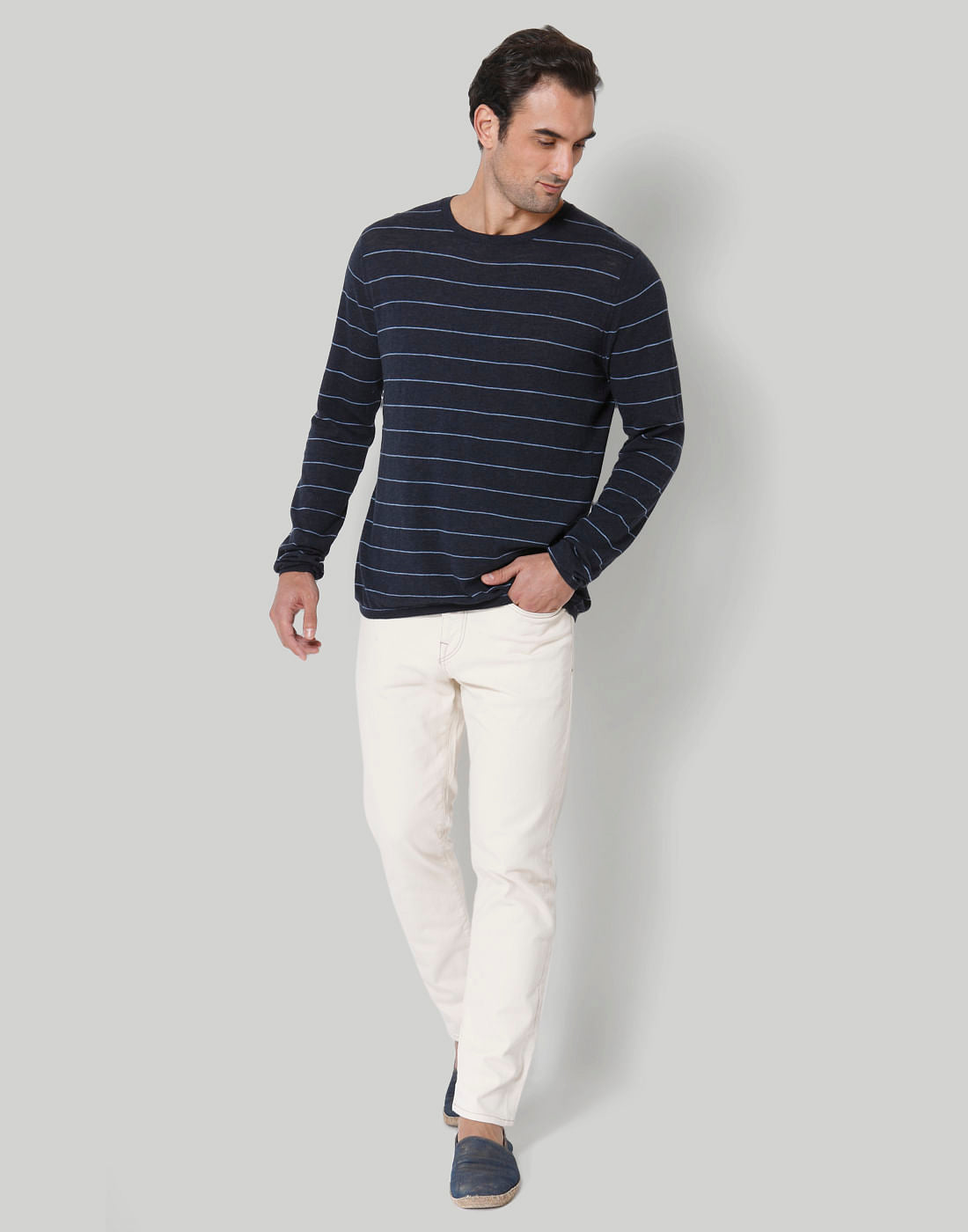 Blue Striped Crew Neck T-Shirt