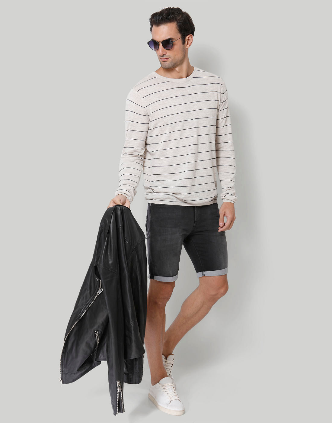 Beige Striped Crew Neck T-Shirt
