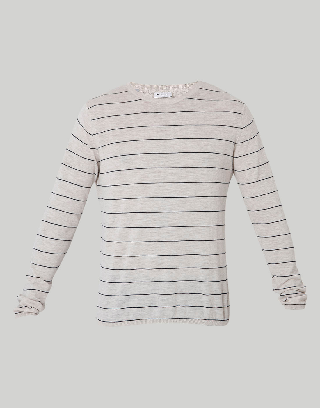 Beige Striped Crew Neck T-Shirt