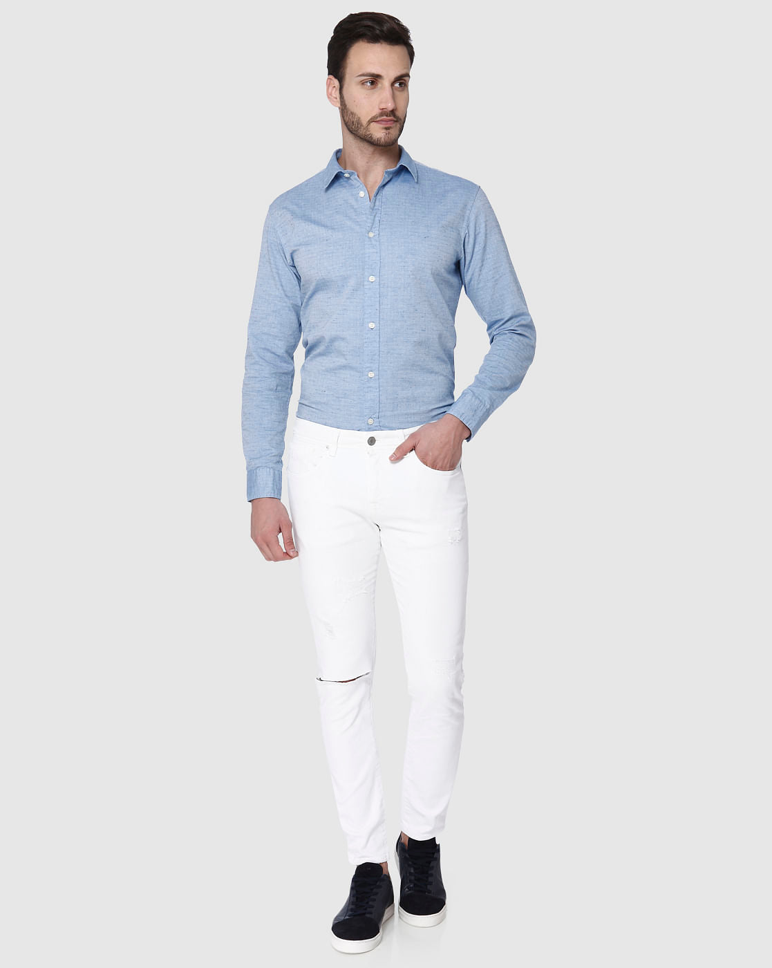 White Knee Ripped Leon Slim Fit Jeans
