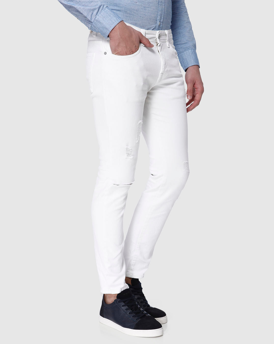 White Knee Ripped Leon Slim Fit Jeans