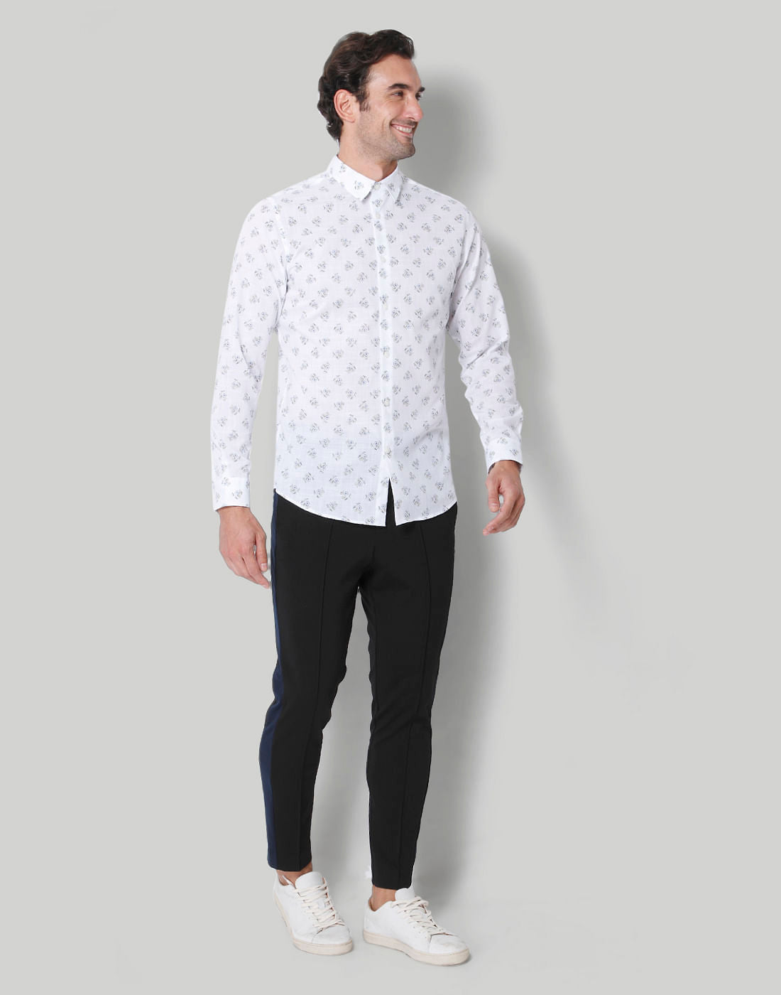 White Floral Print Full Sleeves Shirt