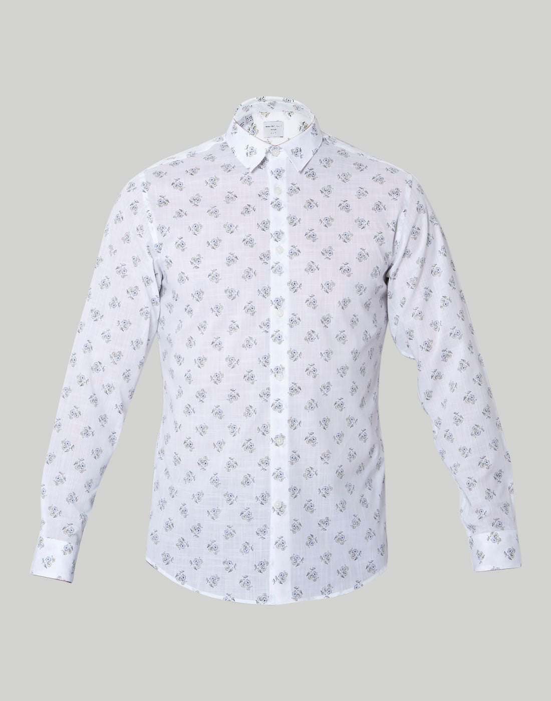 White Floral Print Full Sleeves Shirt