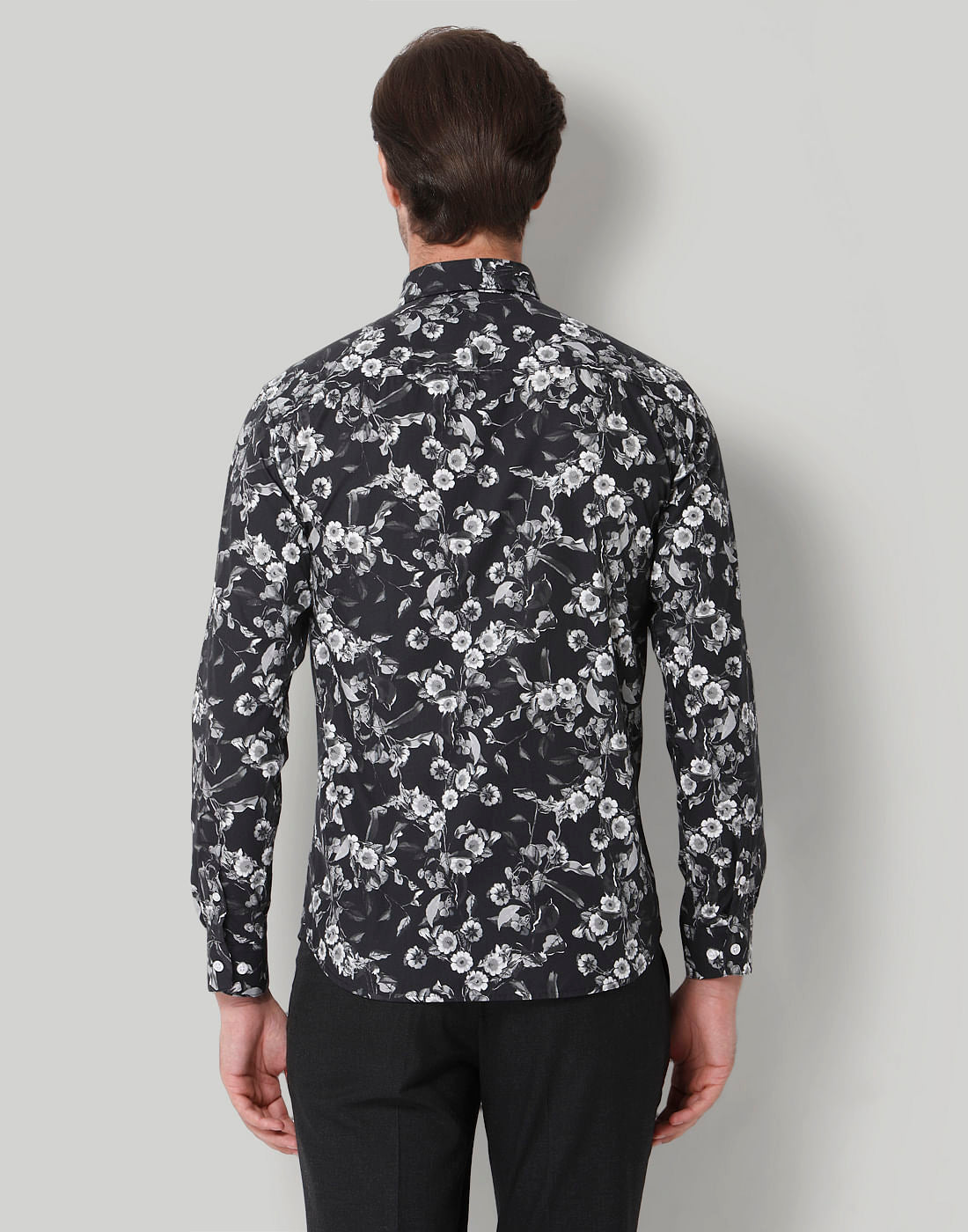 Black Floral Print Full Sleeves Shirt