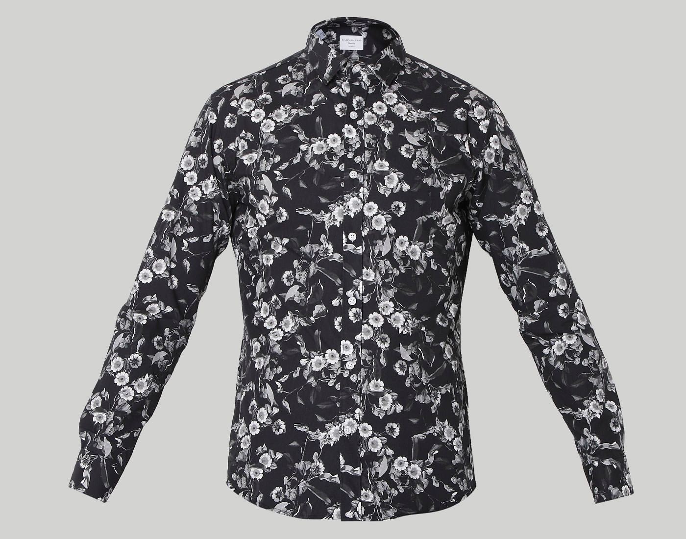 Black Floral Print Full Sleeves Shirt