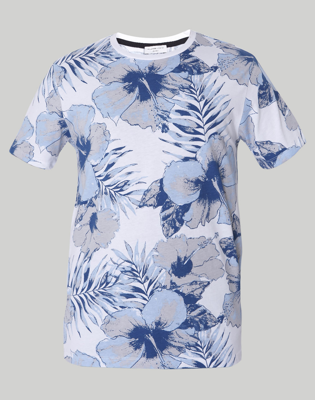 White Floral Print Crew Neck T-Shirt