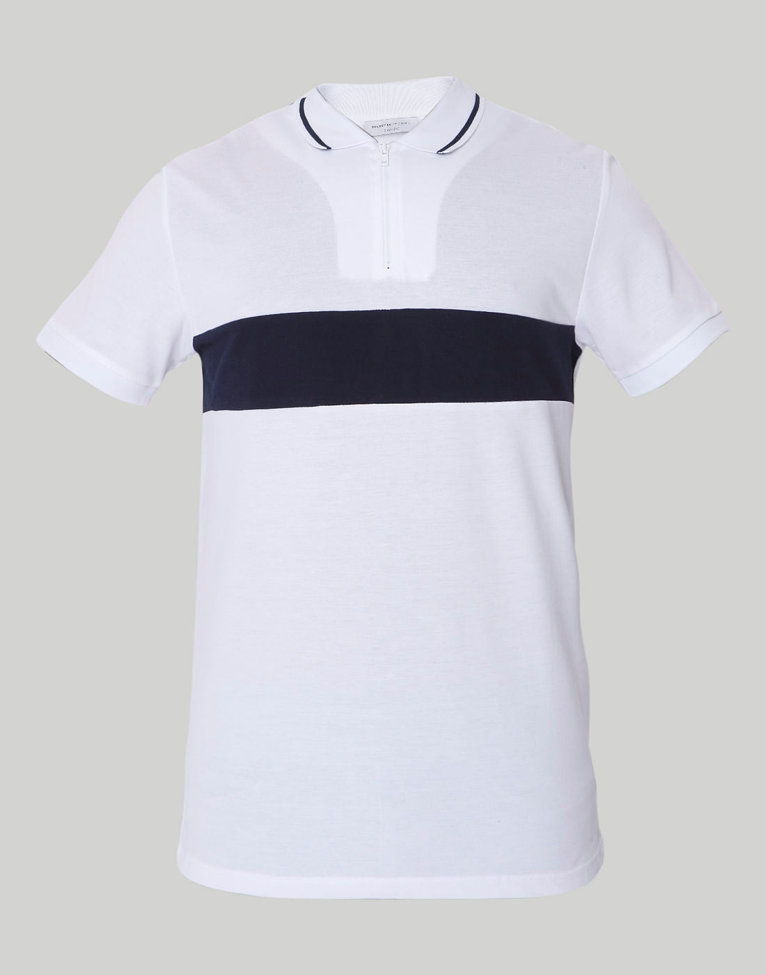 White Striped Polo Neck T-Shirt