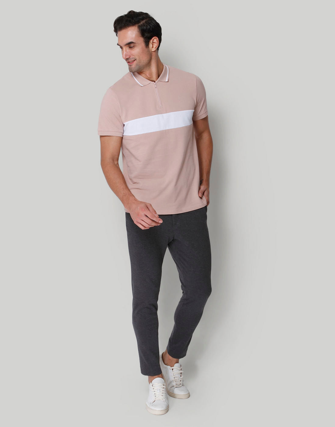 Pink Striped Polo Neck T-Shirt