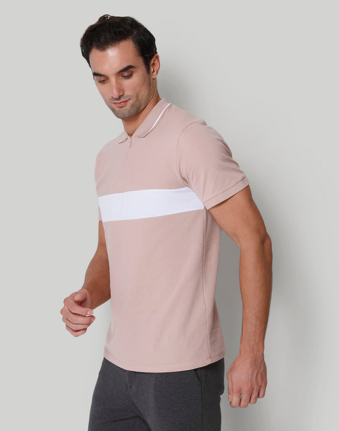 Pink Striped Polo Neck T-Shirt