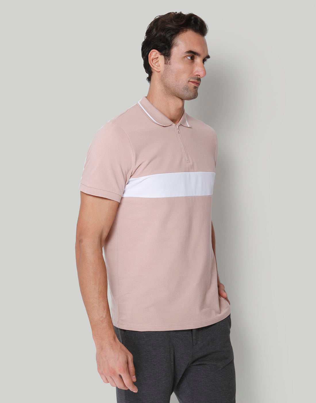 Pink Striped Polo Neck T-Shirt