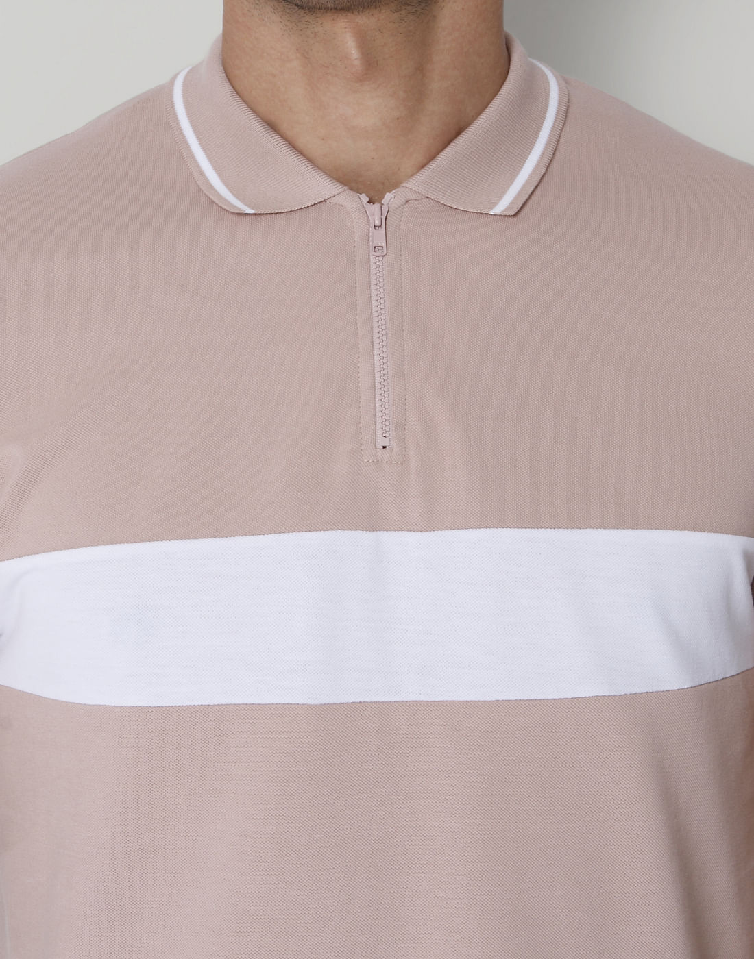 Pink Striped Polo Neck T-Shirt