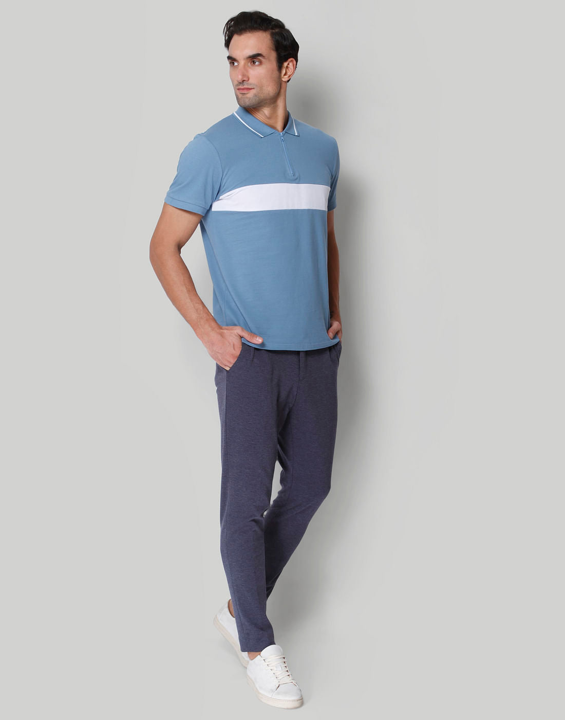 Blue Striped Polo Neck T-Shirt