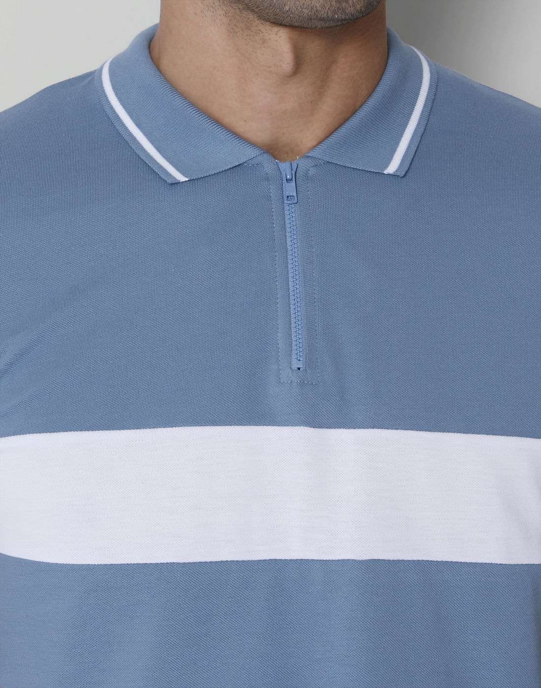 Blue Striped Polo Neck T-Shirt