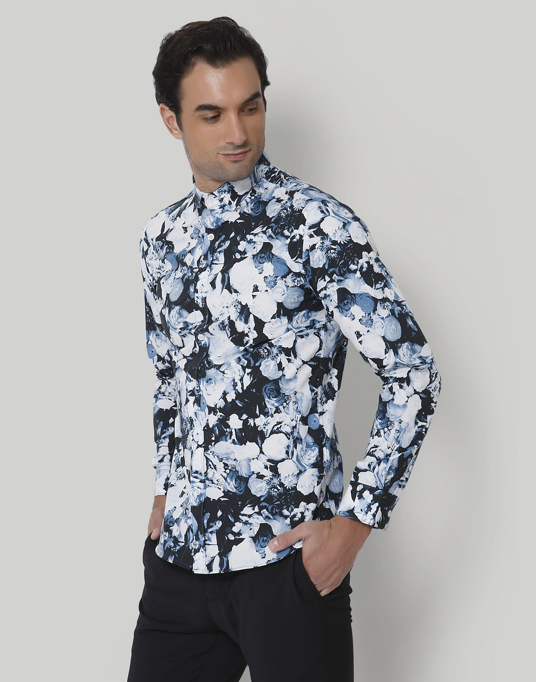 Black Floral Print Full Sleeves Shirt