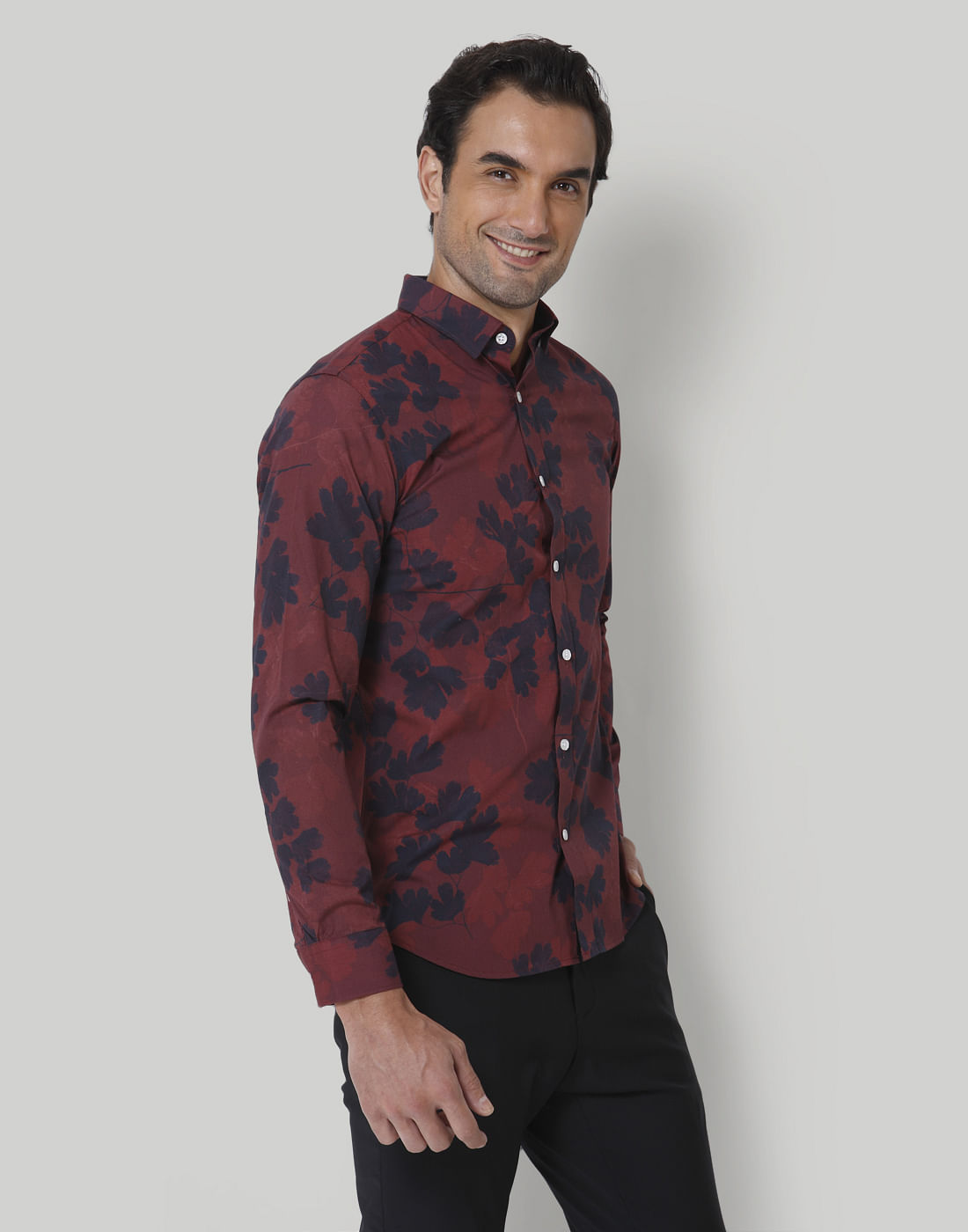 Red Floral Print Full Sleeves Shirt