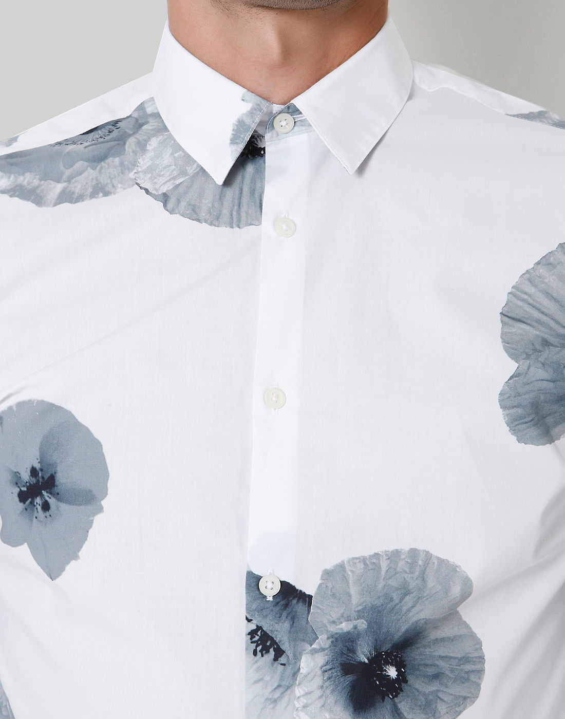 White Floral Print Full Sleeves Shirt