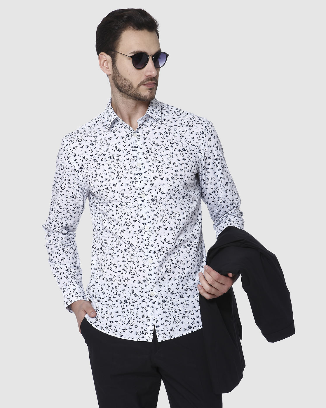 White Printed Full Sleeves Shirt