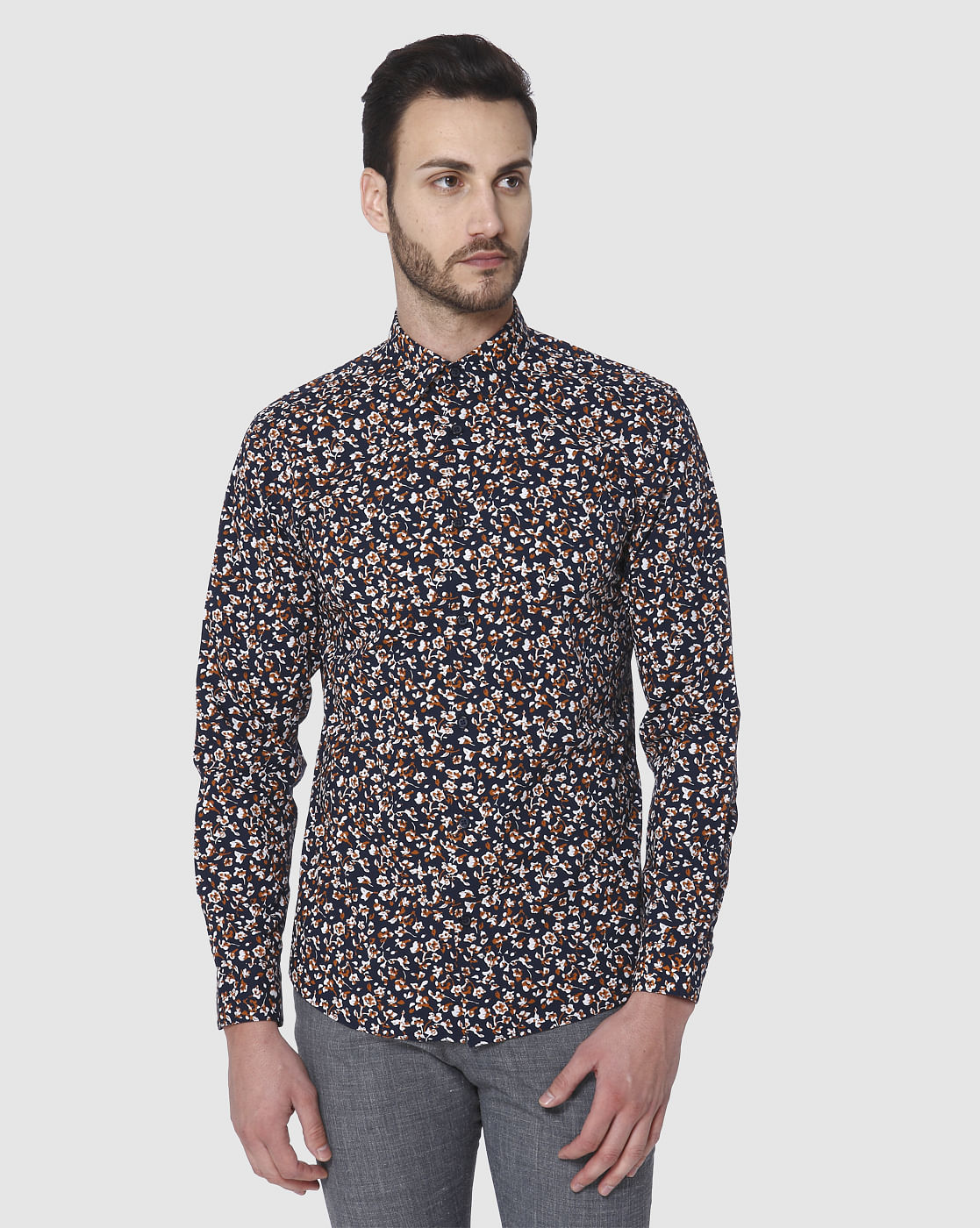 Blue Printed Full Sleeves Shirt