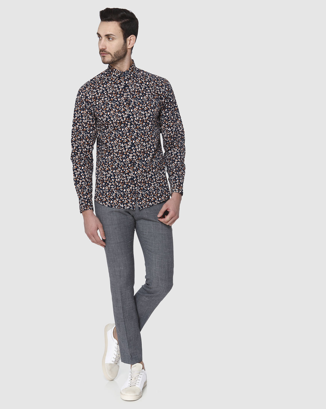 Blue Printed Full Sleeves Shirt