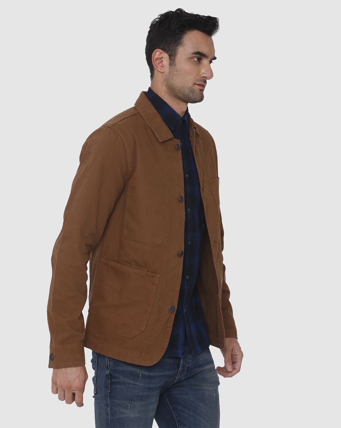 Brown Patch Pocket Casual Jacket