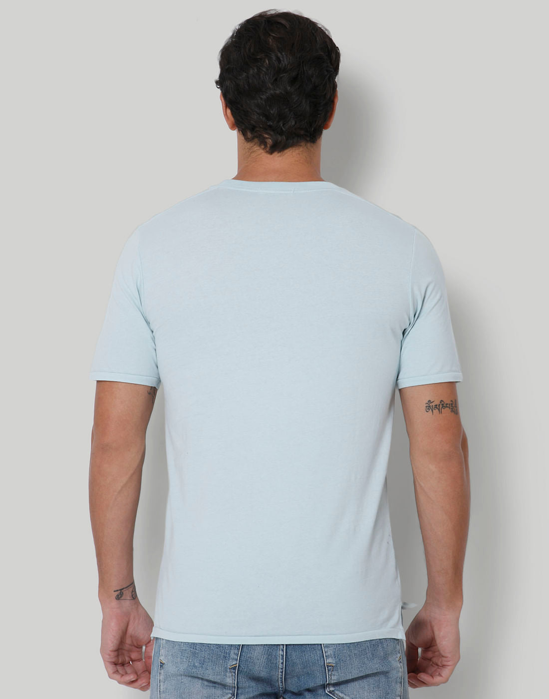 Blue Printed Crew Neck T-Shirt