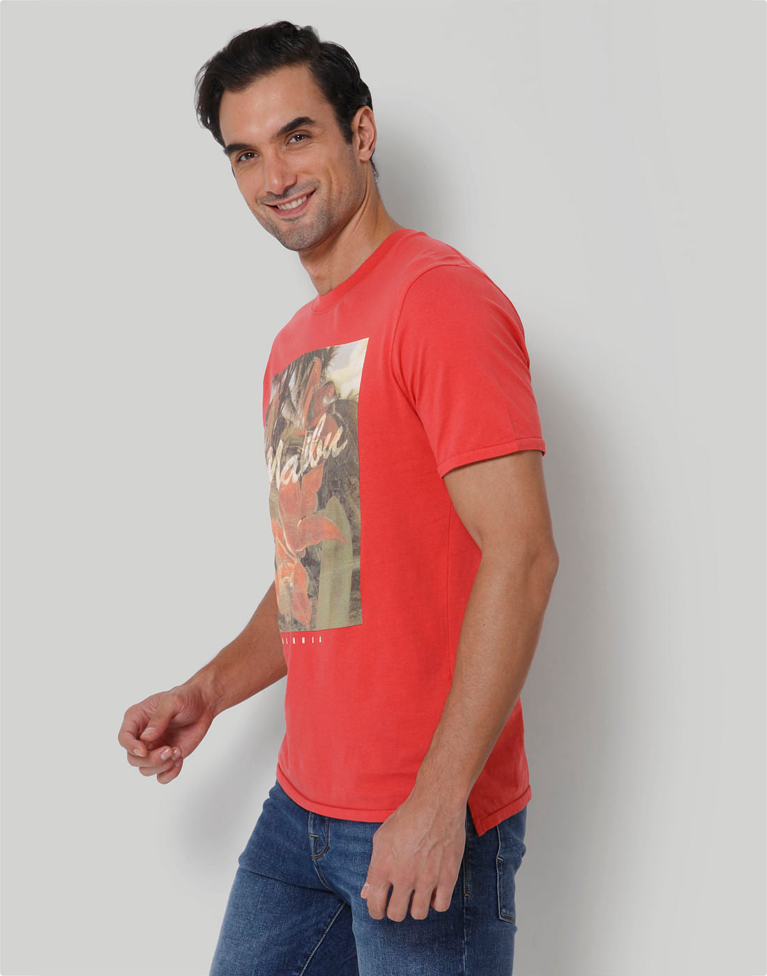 Red Printed Crew Neck T-Shirt