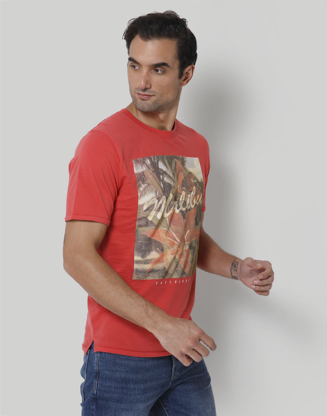Red Printed Crew Neck T-Shirt