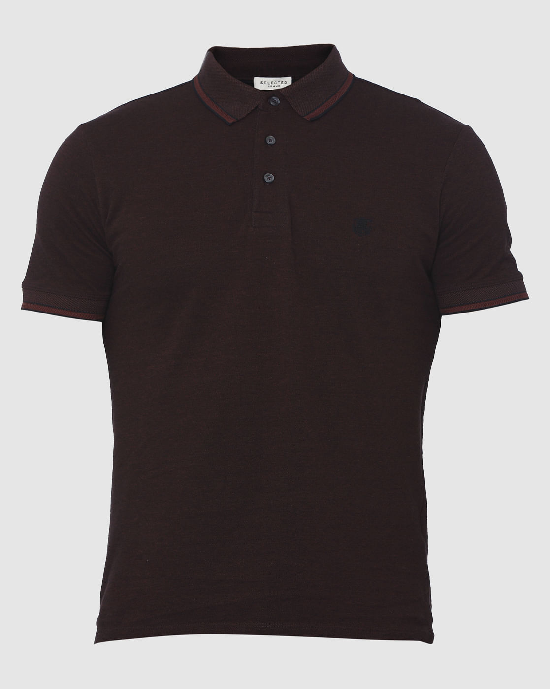 Burgundy Contrast Tipping Slim Fit Polo Neck T-Shirt