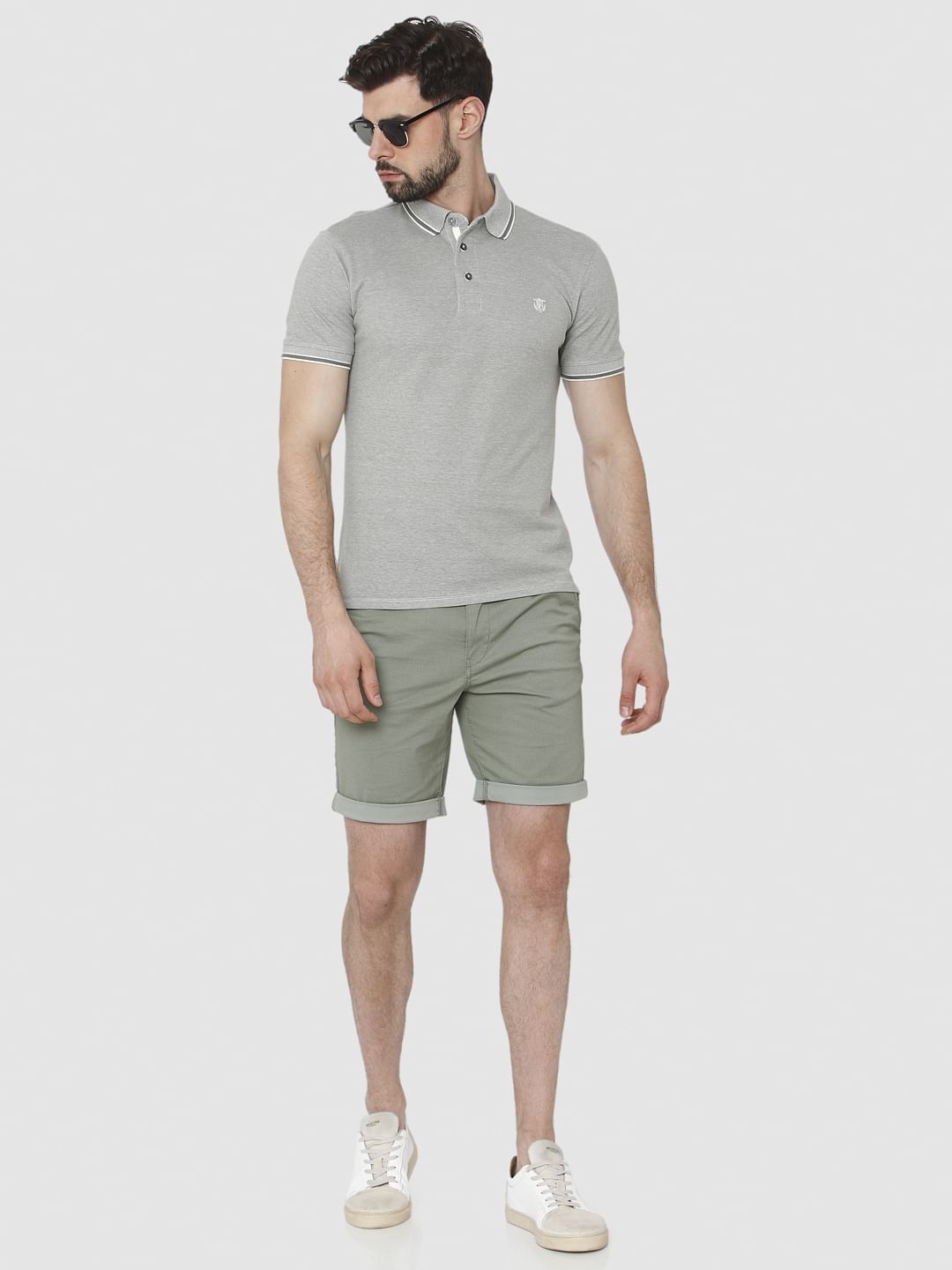 Grey Contrast Tipping Polo Neck T-Shirt