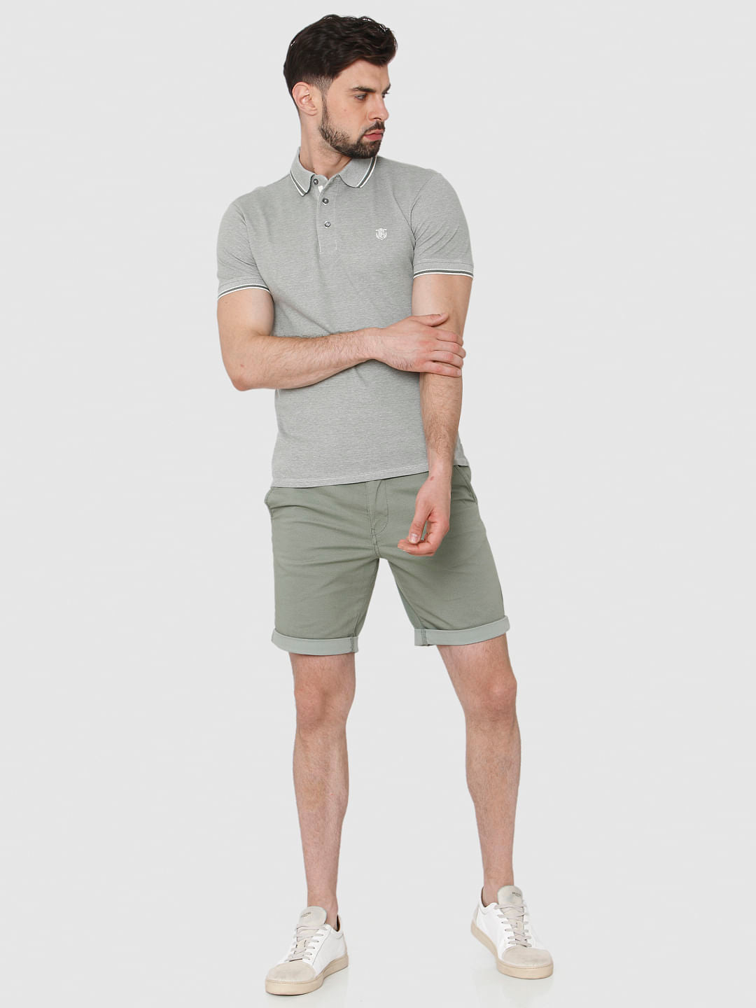 Grey Contrast Tipping Polo Neck T-Shirt