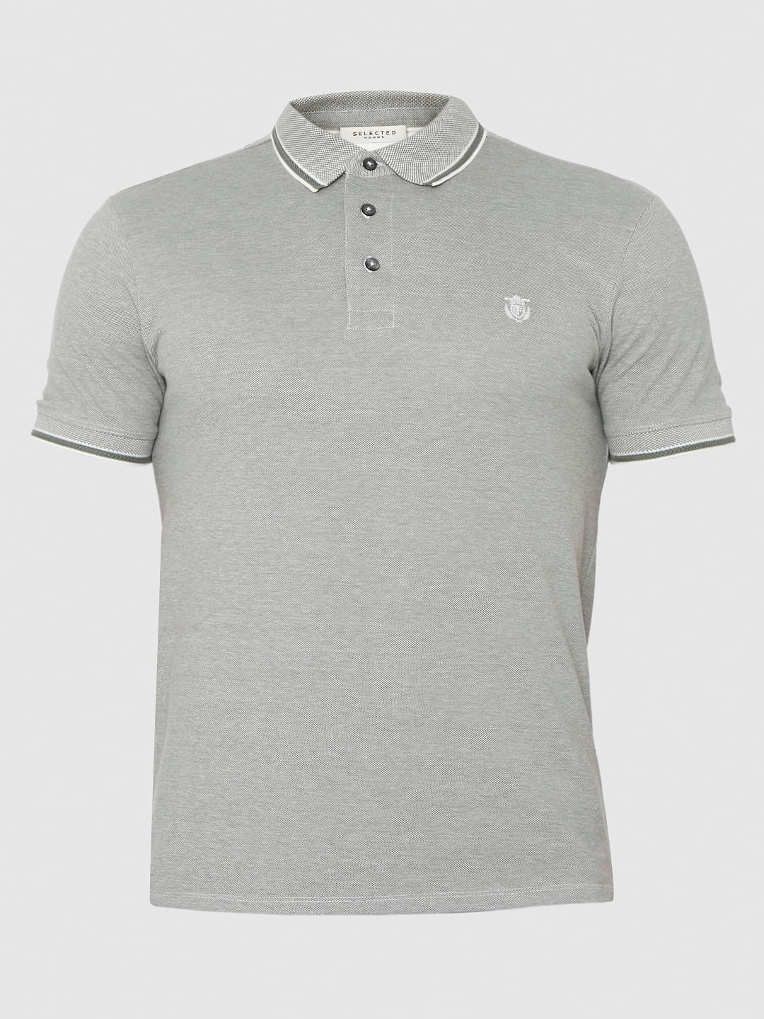 Grey Contrast Tipping Polo Neck T-Shirt