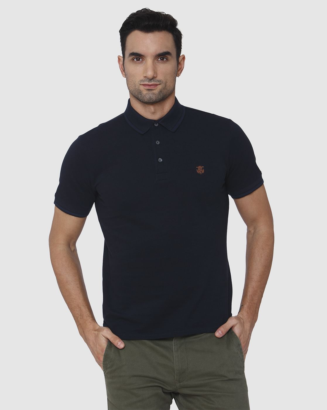 Dark Blue Slim Fit Polo Neck T-Shirt