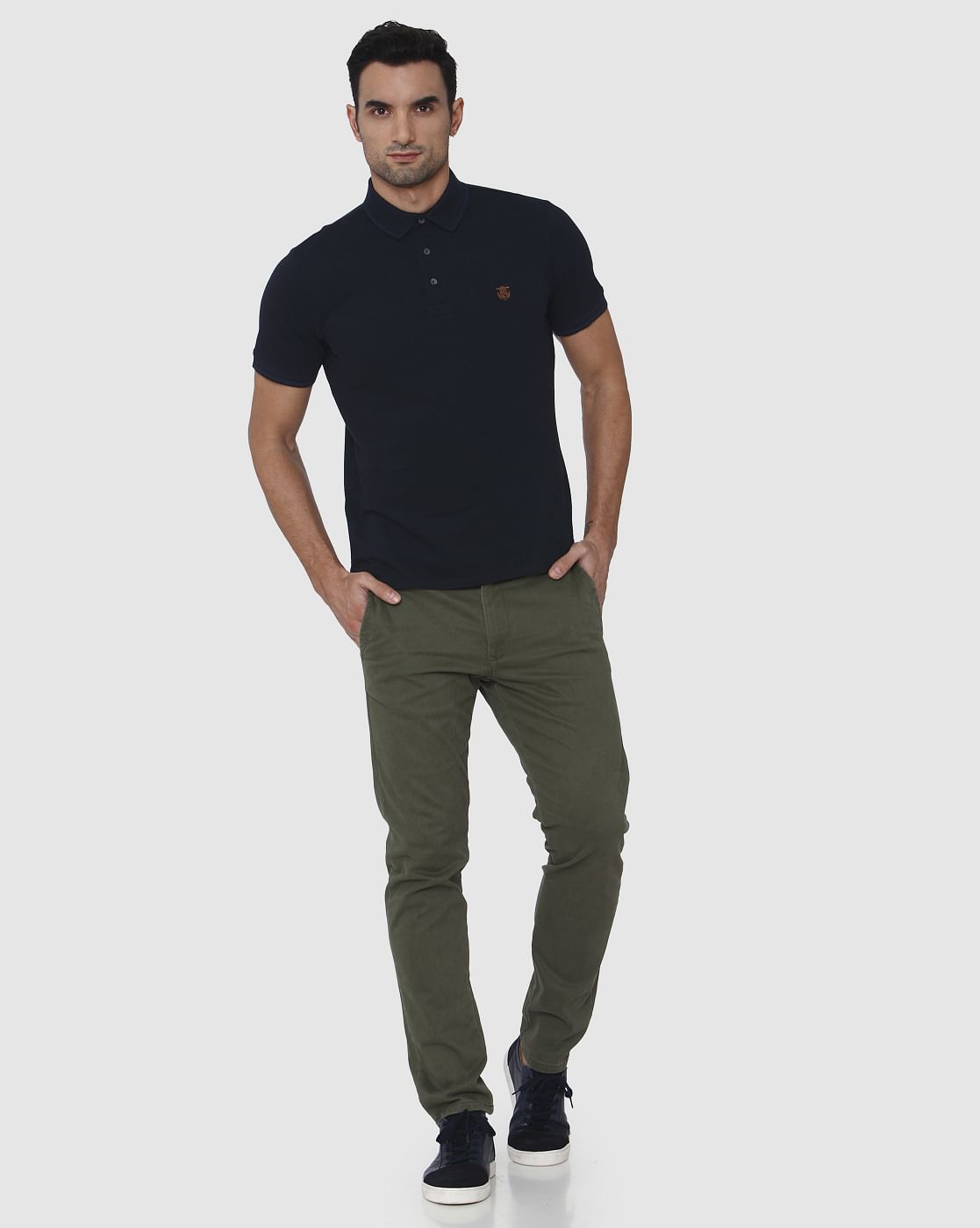 Dark Blue Slim Fit Polo Neck T-Shirt