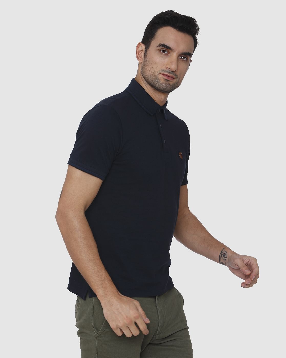 Dark Blue Slim Fit Polo Neck T-Shirt