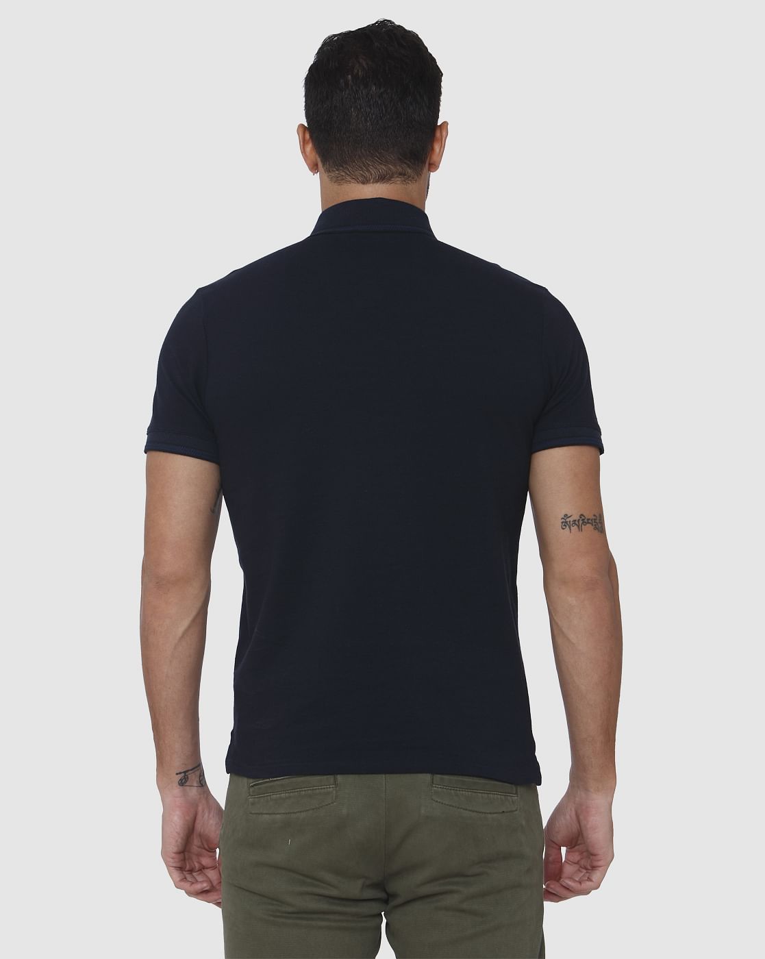 Dark Blue Slim Fit Polo Neck T-Shirt