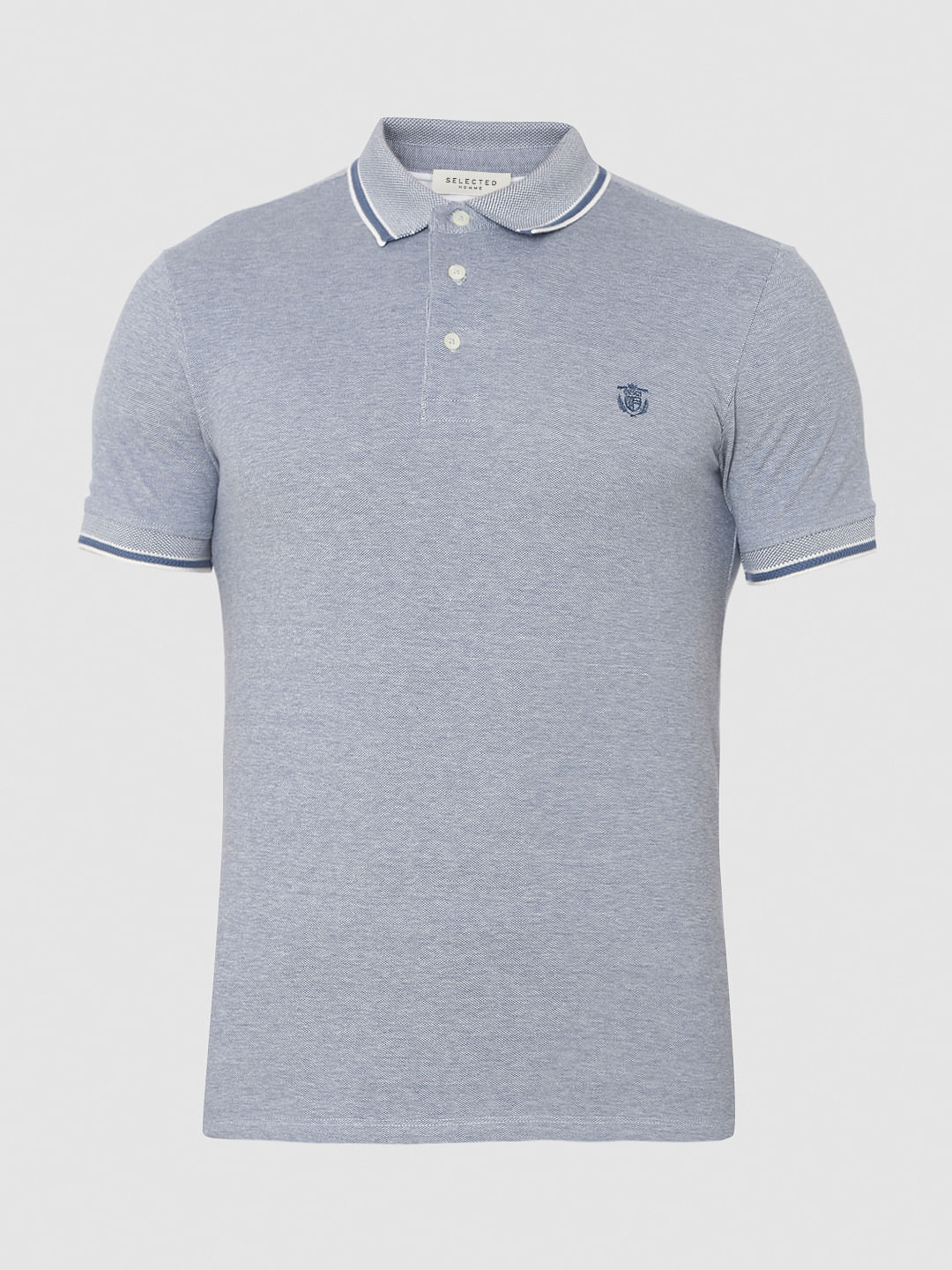 Blue Contrast Tipping Polo Neck T-Shirt