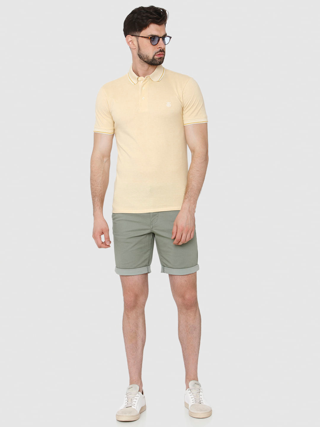 Yellow Contrast Tipping Polo Neck T-Shirt