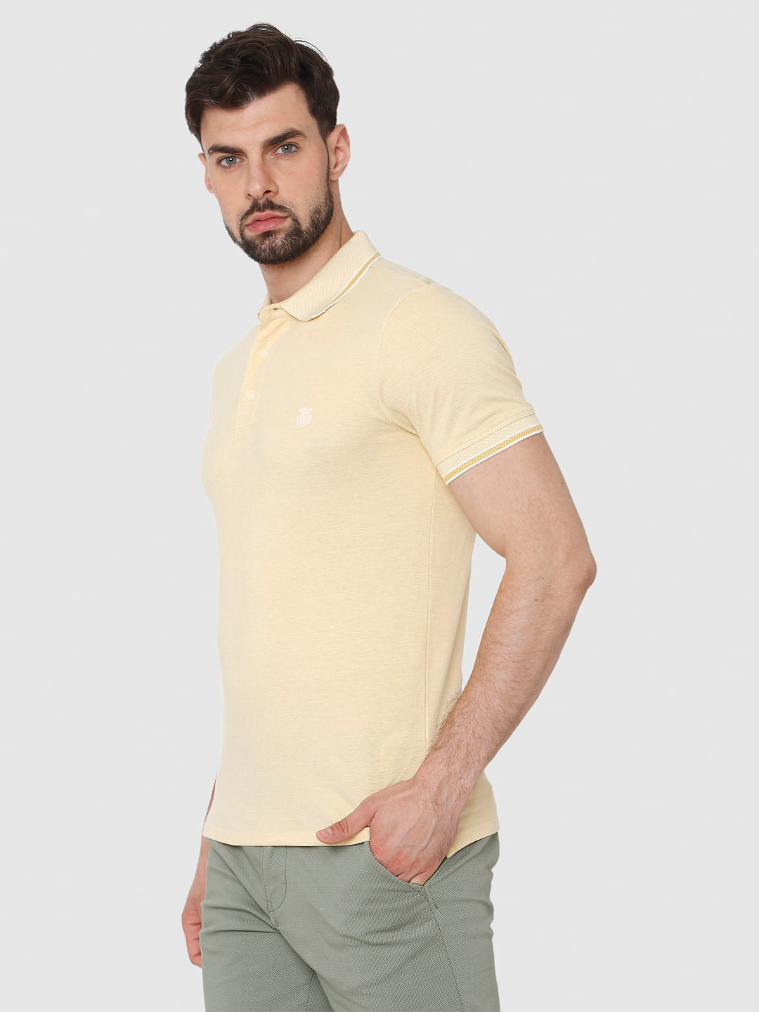 Yellow Contrast Tipping Polo Neck T-Shirt