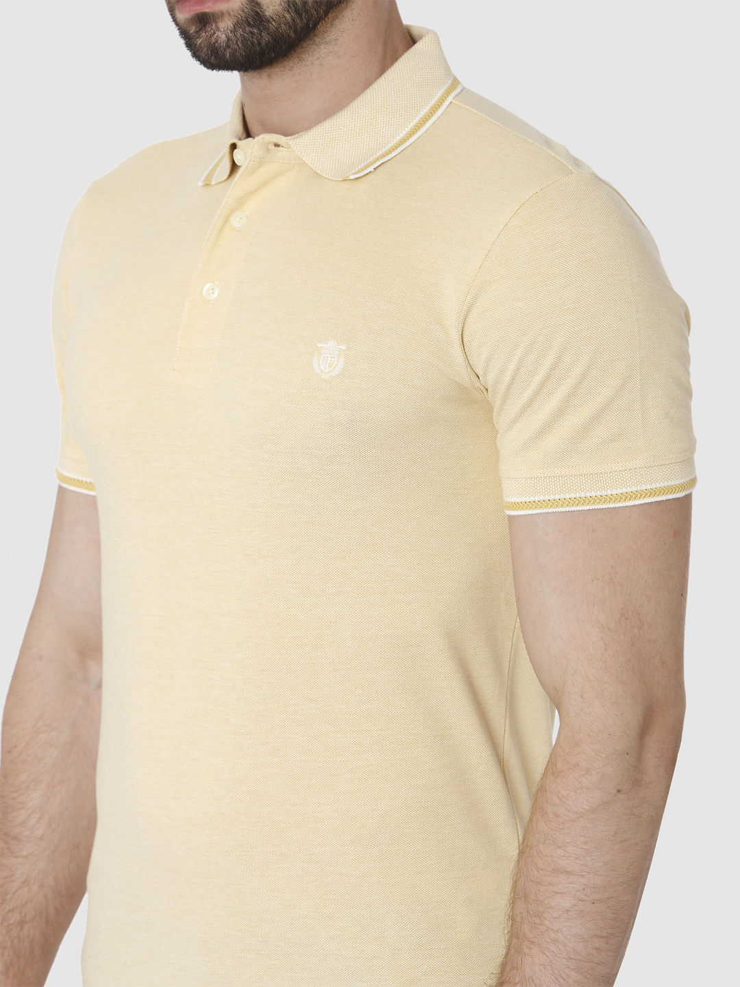 Yellow Contrast Tipping Polo Neck T-Shirt