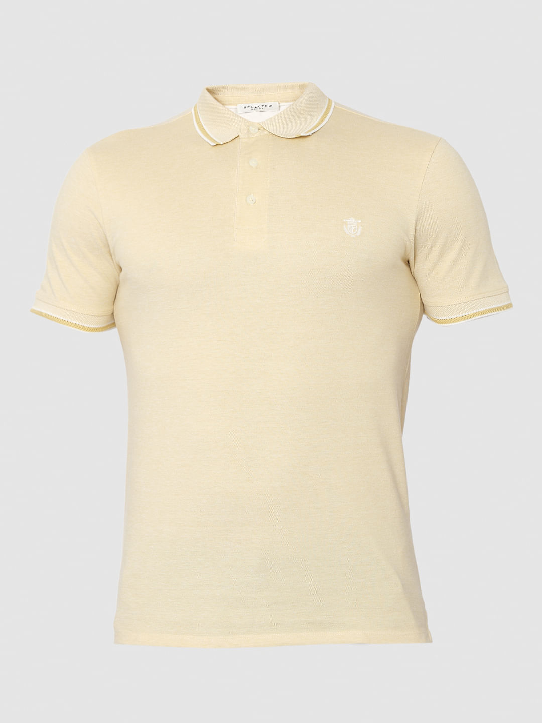 Yellow Contrast Tipping Polo Neck T-Shirt